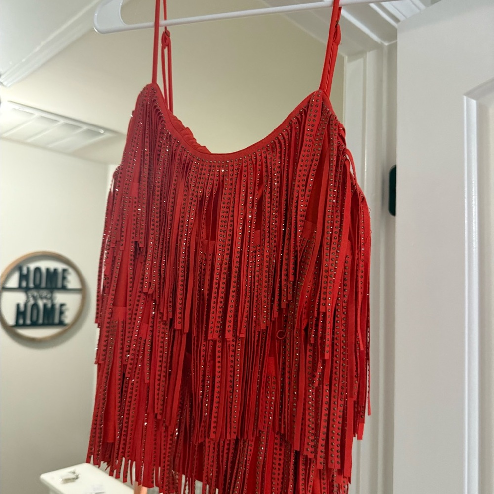 Burnt orange fringe tank from Buckle